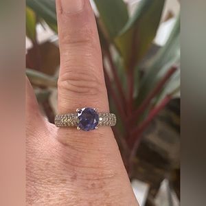 Size 8 Tanzanite and Diamond Sterling Silver ring